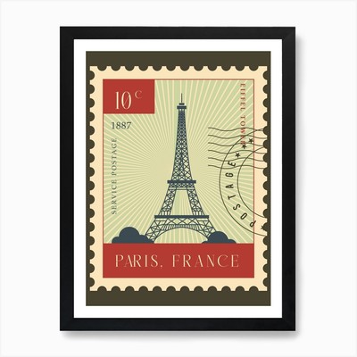Paris Eiffel Tower Postage Stamp Tr Framed Wall Art Poster Canvas Print Picture