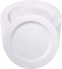 100PCS White Plastic Plates 10.25 Inch Disposable Dinner Plates Party Wedding