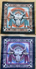 Vintage 80s Two-Pack Southwest Aztec Style Skull Bandanas, Made in USA