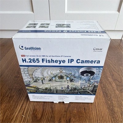 GeoVision H.265 Fisheye IP Dome Camera, Wired Network, Color, White/Black, 1 Cam