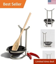 Space-Saving Vertical Spoon Rest with Ceramic Tray - Modern Satin Nickel Style