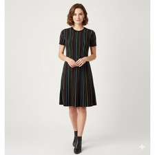 Red Valentino Short Sleeve Rainbow Striped Shift Dress Sz XL Flowy Fit & Flare