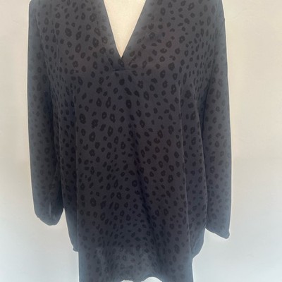 Lush Black Leopard Print Long Sleeve V Neck Tunic Blouse Top