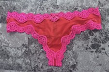 NWT VICTORIA'S SECRET SMALL SATIN SMOOTH RED PINK LACE BOW RARE THONG PANTIES