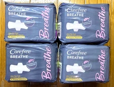 4 X CAREFREE BREATHE REGULAR ULTRA THIN PADS w. WINGS 16 PADS EACH