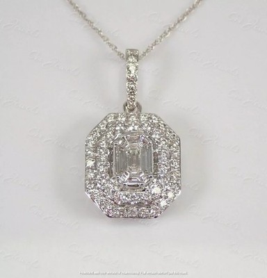 2Ct Lab-Created Emerald Cut VVS1/D Diamond Halo Pendant 14K White Gold Finish