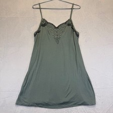 Victoria's Secret Sage Green Lace Trim V-Neck Chemise Nightgown Large slip dress