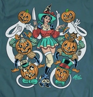 Beistle Creepy Co Aqua/green Curvy Carver T-Shirt Halloween Witch  Retro Small