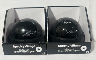 2x Gemmy Spooky Village Halloween Spider Shadow Lights LED Projection Lamp