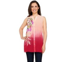 Susan Graver Size 4 Pink Printed Sheer Chiffon Sleeveless Shirt