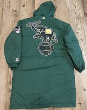 Vintage Oakland A’s Starter Baseball Jacket  Long Trench Mint Large