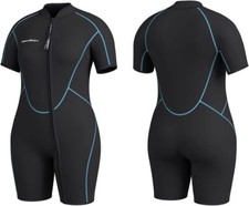 Seaskin Plus Size 3mm Shorty Wetsuit Women  s LARGE Black W/ Torquese Trim