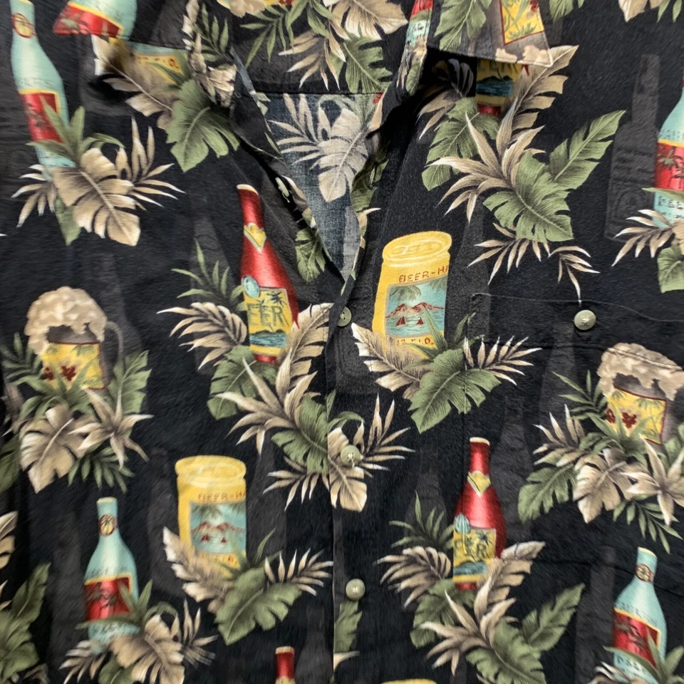 Pierre Cardin Shirt Adult Large Black Beer Floral Palms Print Rayon Viscose Mens - Image 3 of 4