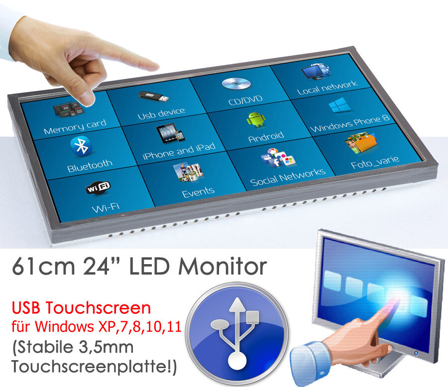 24"" 60.96CM NOVOMATIC OPENFRAME TOUCHSCREEN DISPLAY 400523804 VGA DVI DP AC/DC