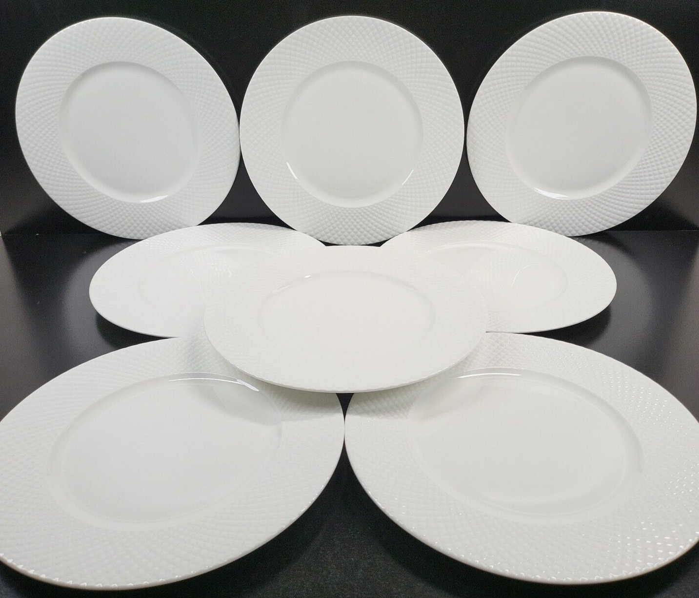White Emboss Criss Cross Bone China Dish Lot