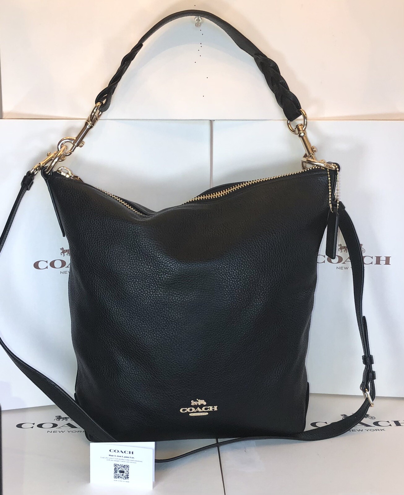 New Coach F31507 Abby Duffle Black Pebbled Leather Convertible Shoulder Bag eBay