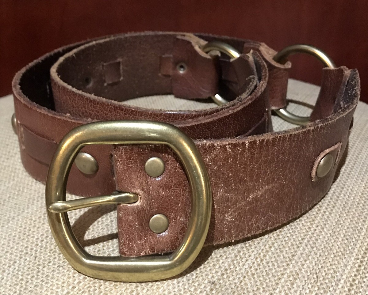 Linea Pelle Brown Leather Belt with Brass-Tone Green Accent Buckle Leather Belt Linea Pelle by Nina Ricci Brass and Pearl  main image 4