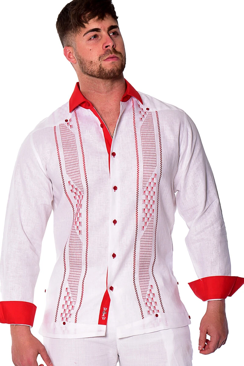Bohio 100% Linen Fancy Guayabera Shirt for Men in White/Red Embroidered MLFG2032
Opens in a new wind