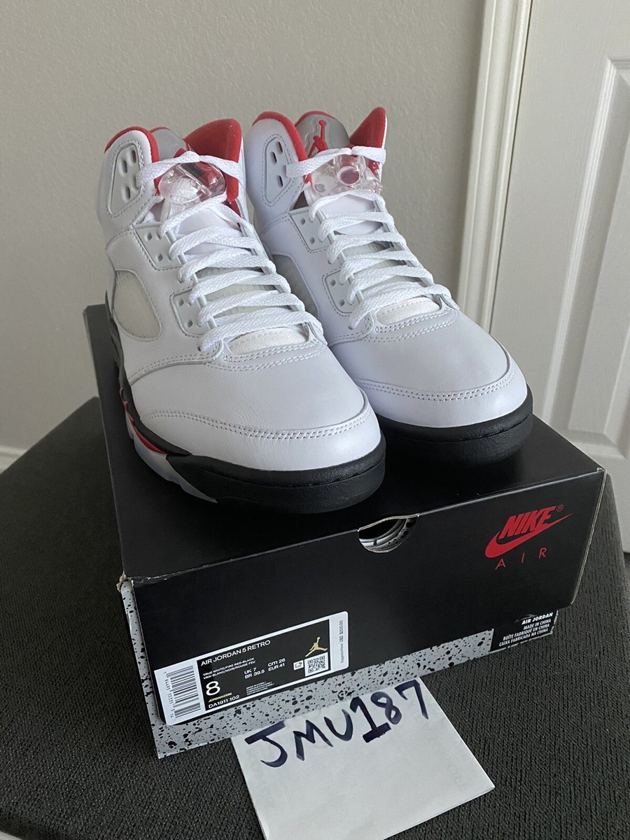 DS Nike Air Jordan 5 FIRE RED Silver Tongue Retro V sz8