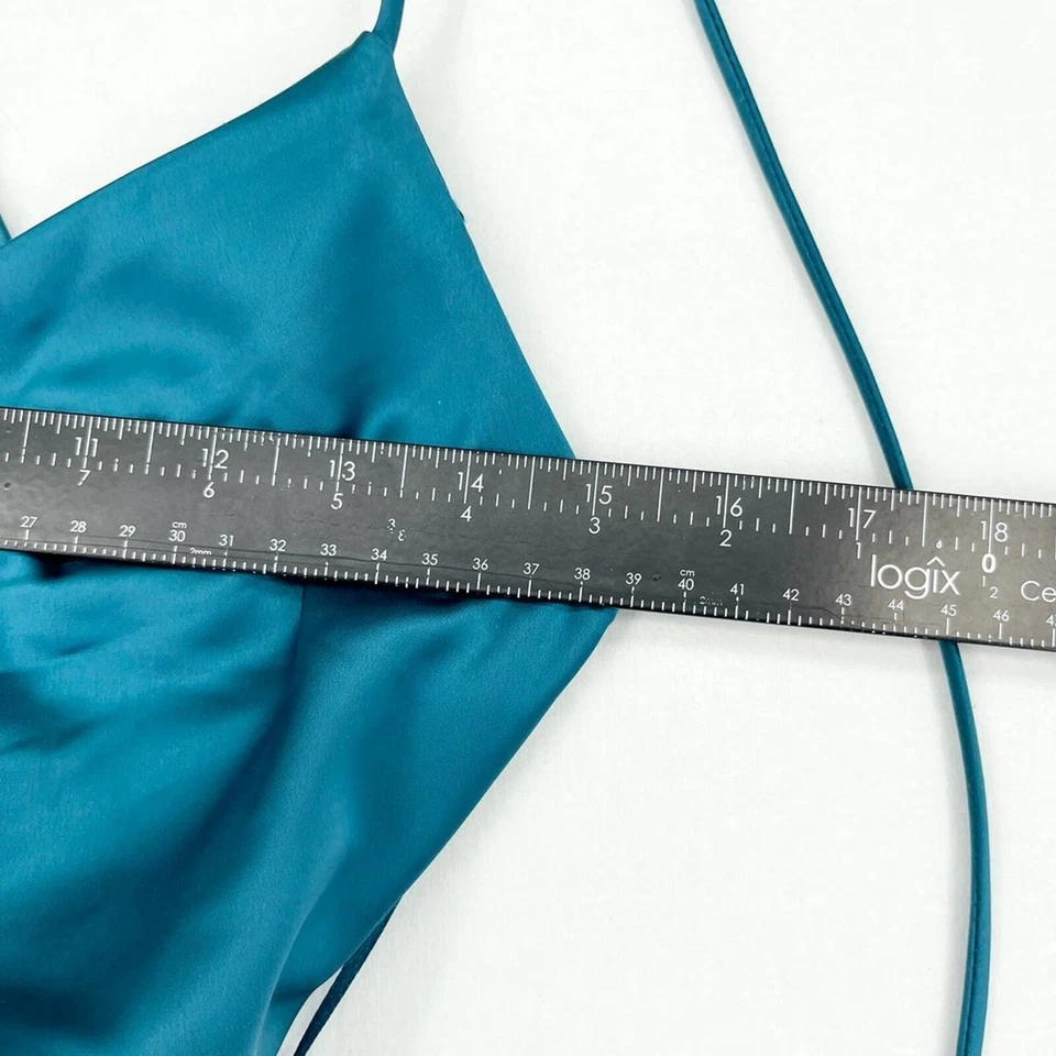 Nuevo con etiquetas Vestido sin Mangas Jason Wu Verde Azulado Satinado Tirantes Entrecruzado Espalda Hombro Corbata Maxi S Foto 2 de 4