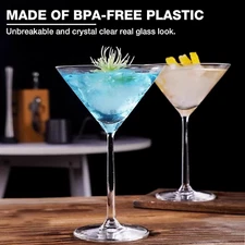 Unbreakable Martini Glasses Set of 6, 10 Oz Reusable Plastic Cocktail Bpa-Free