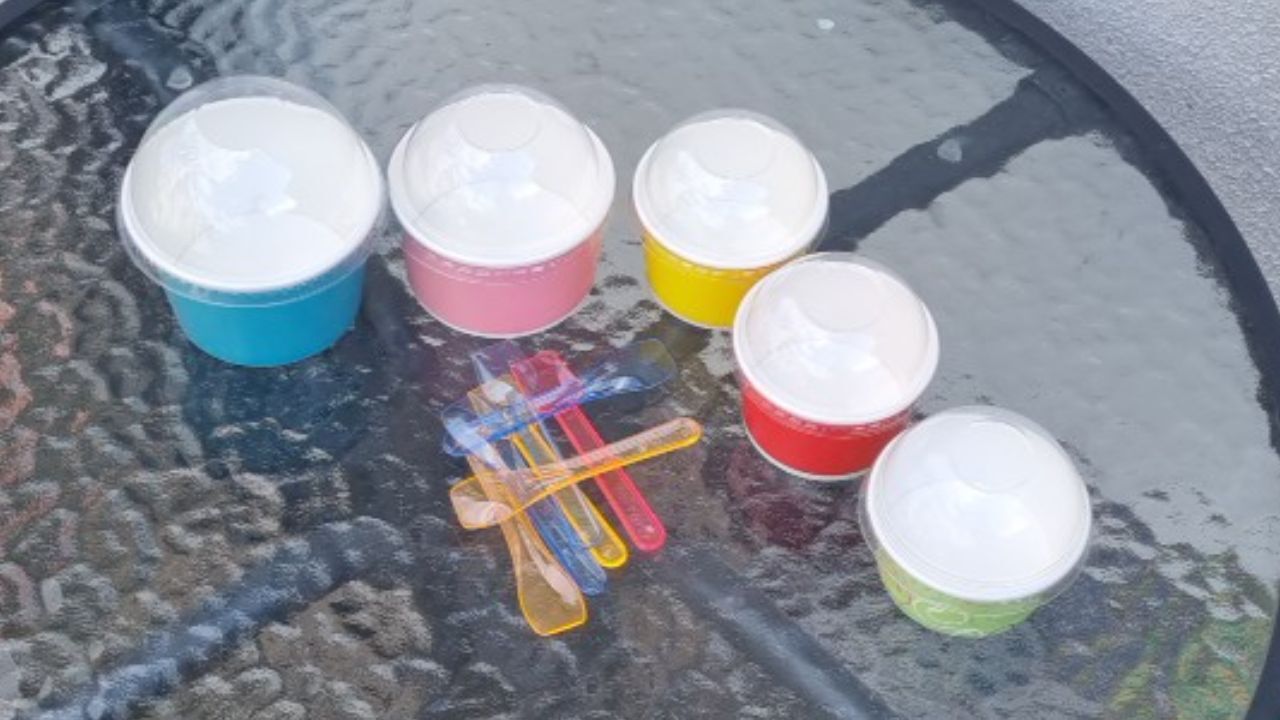 ICE CREAM DESSERT CUPS GELATO PAPER CUP WITH DOME LID, 3 SCOOP, BLUE ...