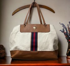 Tommy Hilfiger Purse Large Canvas Tote Shoulder Bag Vegan Leather Double Strap