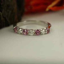1.00Ct Round Lab-Created Pink Sapphire Anniversary Ring Band 925 Sterling Silver