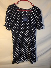 NWT Forever 21 Navy Polka Dot Dress Career Office Retro Vibe Womens Size L Large