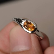 0.75ct Lab-Created Yellow Citrine Solitaire Engagement Ring 9k White Gold Plated