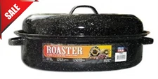 18 in Roasting Pan Oval Roaster Porcelain Cookware w Lid Ceramic Non-Stick Black