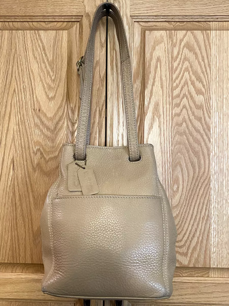 COACH Small Leather Drawstring Bucket Hobo Sling Bag Camel Same Day Shipping