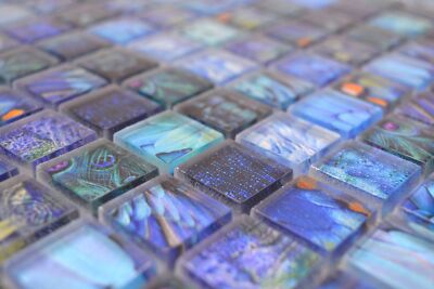 Mosaïque En Verre Bleu Brillant Bird - 298x298mm, Pour Salle De Bain & Cuisine