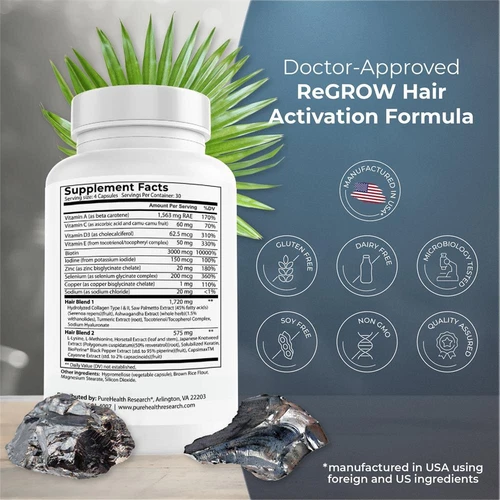 Vitaminas para el crecimiento del cabello ReGrow con biotina, suplemento capilar suministro para 30 días - Imagen 8 de 13