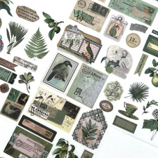 Vintage Style Green Garden Washi Paper Stickers 4 Sheets Junk Journal Collage