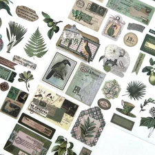 Vintage Style Green Garden Washi Paper Stickers 4 Sheets Junk Journal Collage