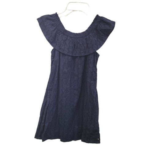 Nautica Girls 7 Navy Blue Lace Eyelet Ruffle Sleeveless Cotton Dress 3076 - Picture 2 of 7