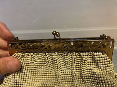Vintage Whiting and Davis Co Mesh Bag Purse #2303 Off White W/silk