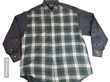 Rikken Shirt Mens Large Button 100% cotton Plaid Front USA Made Navy Chambray