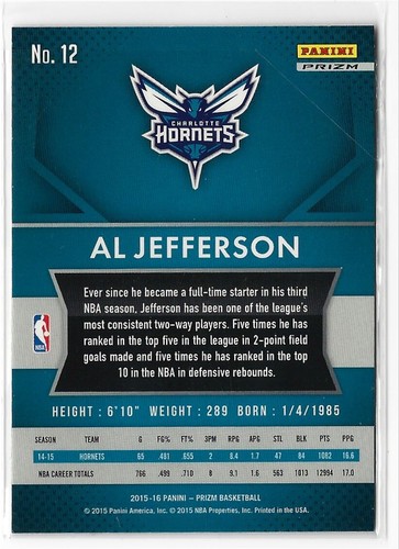 2015-16 Panini Prizm Al Jefferson #12 Red White & Blue Prizm - Picture 2 of 2