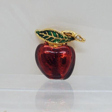 Fashion Metal Enamel Red Apple Rhinestone Brooch Pin 1"