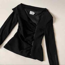 MISHA COLLECTION Black Asymmetrical Collar Zip Up Blazer in Black size US 8