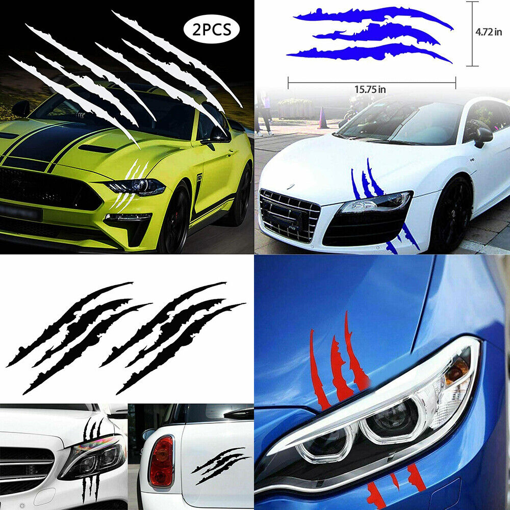 2 Pcs/Set Monster Claw Scratch Premium Decal Reflective Sticker Car Headlight US
