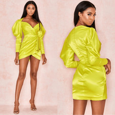 House of CB Marionella Satin Mini Green Lime Dress Draped Size S