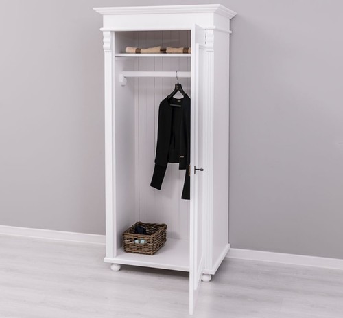 Schrank Kleiderschrank Dielenschrank Landhaus Antik Stil Massiv weiß schmal - Bild 5 von 9