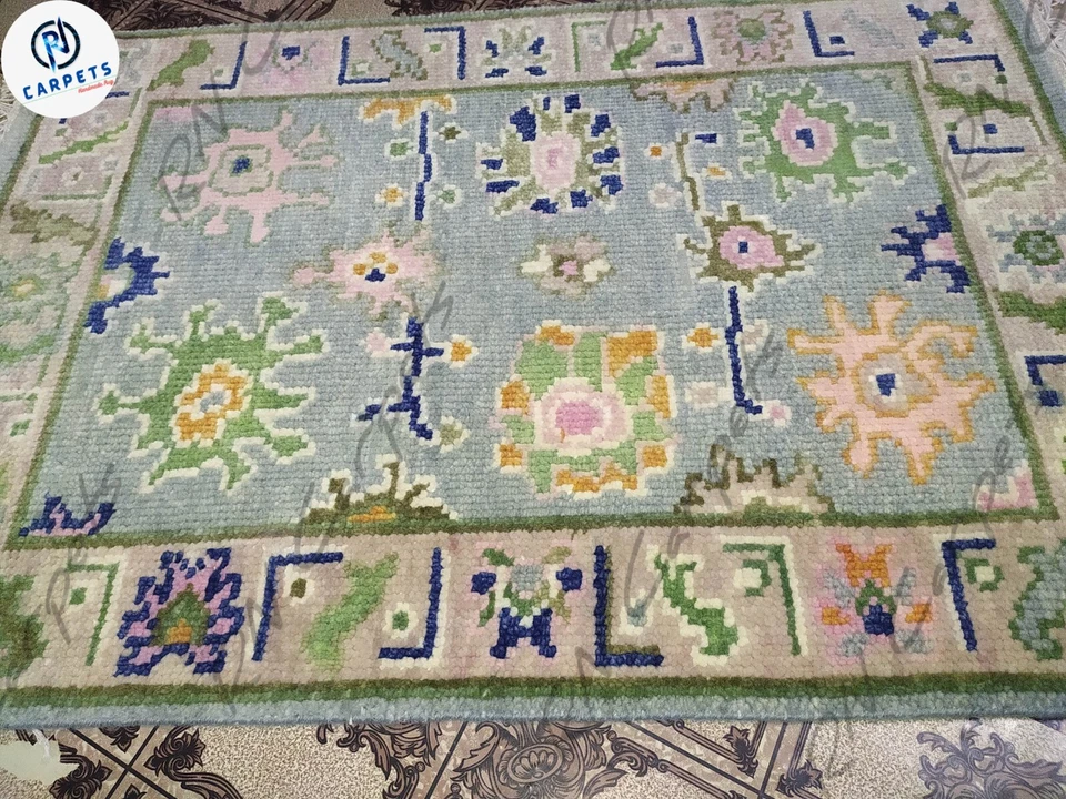 Tapetes Oushak cinza celeste tapetes de sala quarto cozinha 2x3, 3x5 tapete atado à mão - Imagem 2 de 4