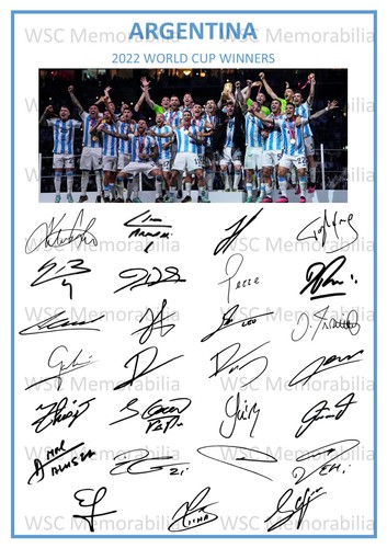 12684. Argentina World Cup 2022 Signed Team Picture Sheet PRINTED AUTOGRAPHS A4