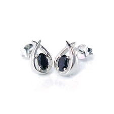 Natural Sapphire Stud Earrings Sterling Silver Blue Oval Gemstone Gift