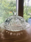 Vintage Anchor Hocking Covered Butter or Cheese Dish Clear Glass Round Sparkle