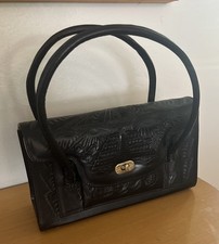 VTG Black Hand Tooled Leather Embossed Purse Bag Genuine Leather Made in Mexico